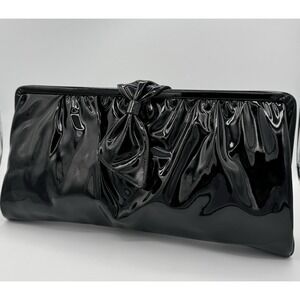 Vintage Ande Black Patent Ruched Clutch 80s Pop Rock Glam Evening Movie Prop
